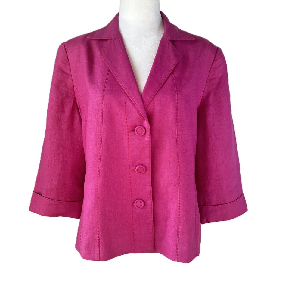 💕Windmoor :Bold & Beautiful Vintage-vibe Fuchsia 100% Linen Jacket size 12
